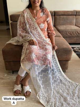 Net Fancy Work Stole Dupatta premium Dupatta
