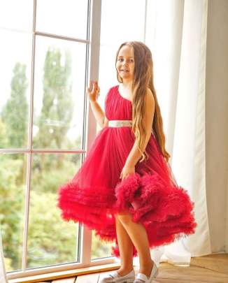 One Shoulder Frill Sparkle Kids Gown gown