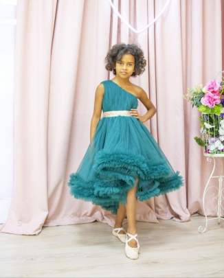 One Shoulder Frill Sparkle Kids Gown gown