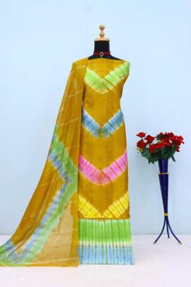 PANCHARANGI pure viscose Cotton Bandhni sequence  work Dress Materail