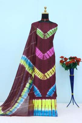 PANCHARANGI pure viscose Cotton Bandhni sequence  work Dress Materail Unstiched Suit for women