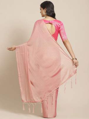 Pink & Golden Striped Cotton Saree Organza  saree