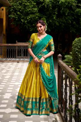 Poly Cotton Half Saree with Zari Weaving Work Lehenga Choli  Lehenga Choli