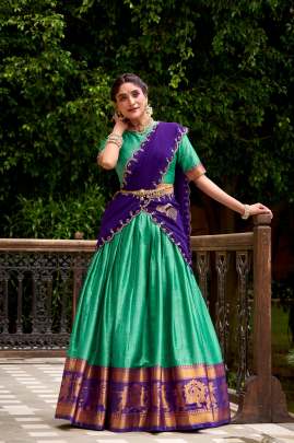 Poly Cotton Half Saree with Zari Weaving Work Lehenga Choli  Lehenga Choli
