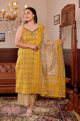 Pure Cotton Kurti Plazzo & Dupatta Set 