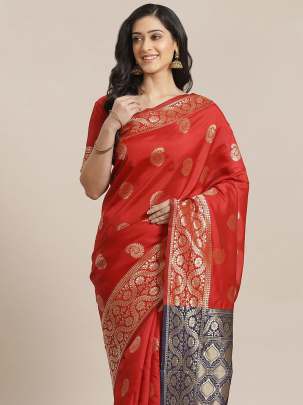 Red & Golden Woven Design Cotton Saree