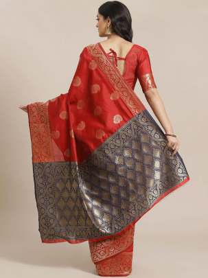 Red & Golden Woven Design Cotton Saree Organza  saree