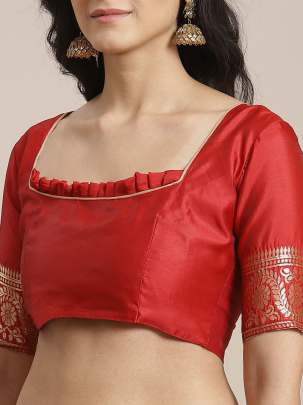 Red & Golden Woven Design Cotton Saree Organza  saree