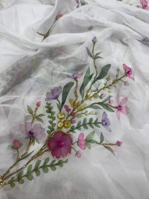 trending floral handwork saree Party wear saree