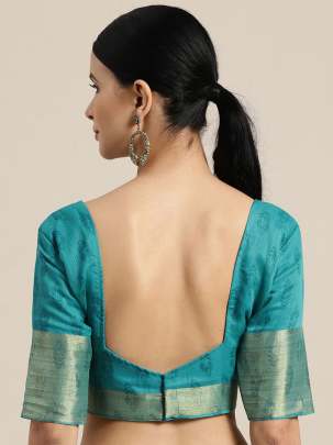 Sea Green & Pink Linen Blend Printed Saree Organza  saree