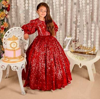 Sparkling Balloon Sleeve Kids Gown  gown