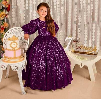 Sparkling Balloon Sleeve Kids Gown  gown