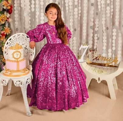 Sparkling Balloon Sleeve Kids Gown  gown