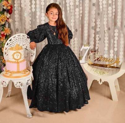 Sparkling Balloon Sleeve Kids Gown  gown