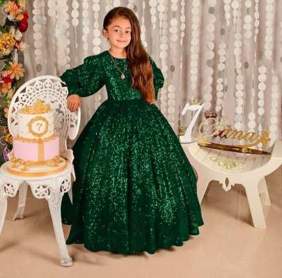 Sparkling Balloon Sleeve Kids Gown  gown