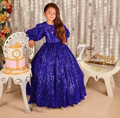 Sparkling Balloon Sleeve Kids Gown  gown