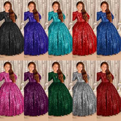 Sparkling Balloon Sleeve Kids Gown  gown