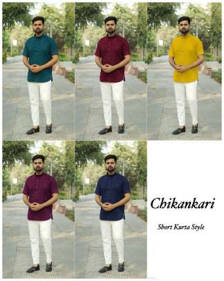  Stylish Short kurta in Chikan Work Fabric Mens Short Kurta
