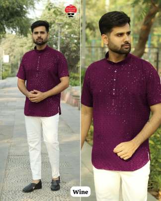  Stylish Short kurta in Chikan Work Fabric Mens Short Kurta