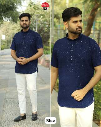  Stylish Short kurta in Chikan Work Fabric Mens Short Kurta