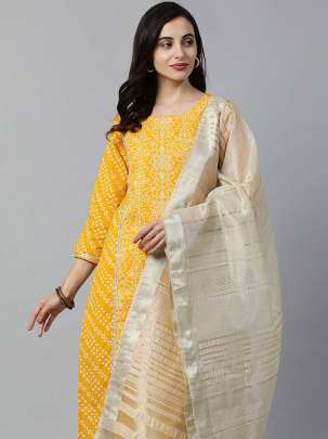 Women Yellow & White Printed Salwar Suit