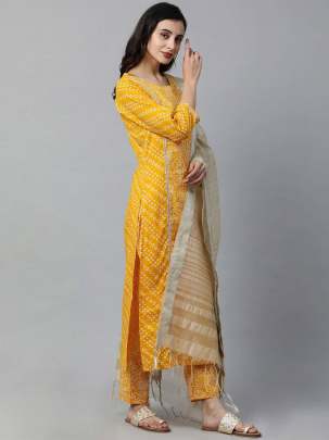 Women Yellow & White Printed Salwar Suit designer suits