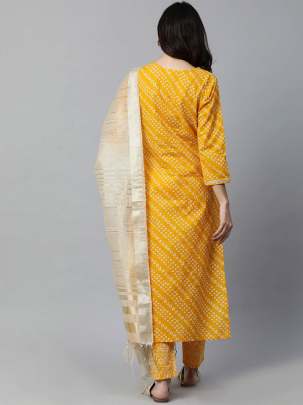 Women Yellow & White Printed Salwar Suit designer suits